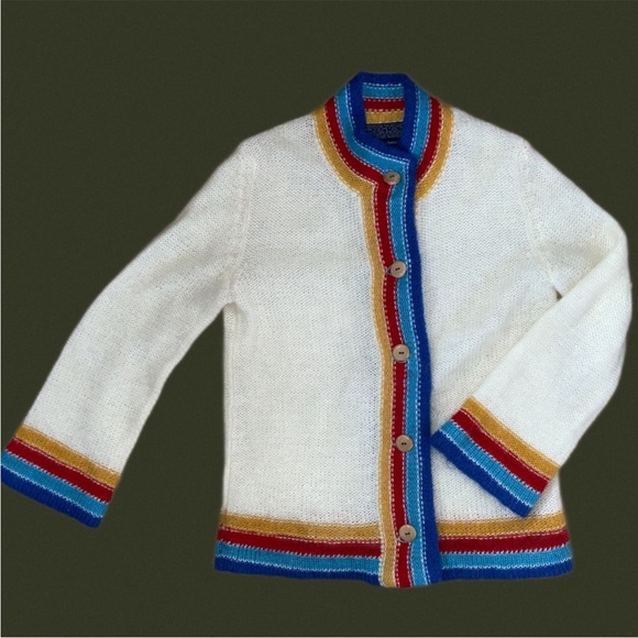 vintage 70s renée tener for outlander mohair wool acrylic blend knit cardigan L - Picture 1 of 6